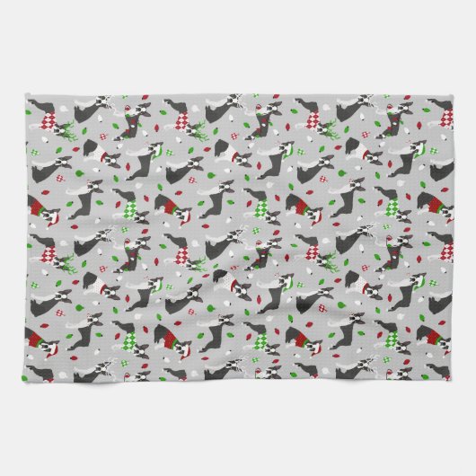 Kerstmis Boston Terrier Kitchen Towel Theedoek (Horizontaal)