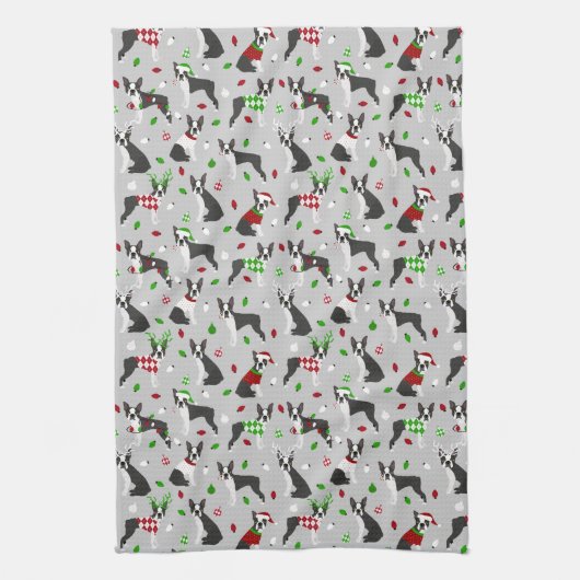 Kerstmis Boston Terrier Kitchen Towel Theedoek (Verticaal)