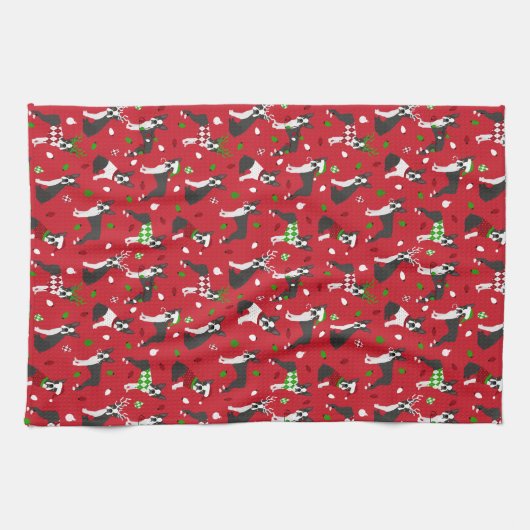 Kerstmis Boston Terrier Kitchen Towel Theedoek (Horizontaal)