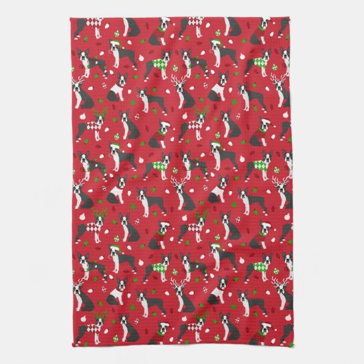Kerstmis Boston Terrier Kitchen Towel Theedoek (Verticaal)