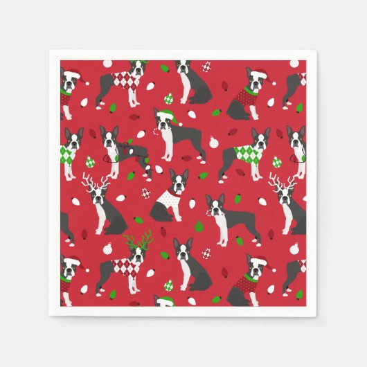 Kerstmis Boston Terrier Napkins Servet (Voorkant)