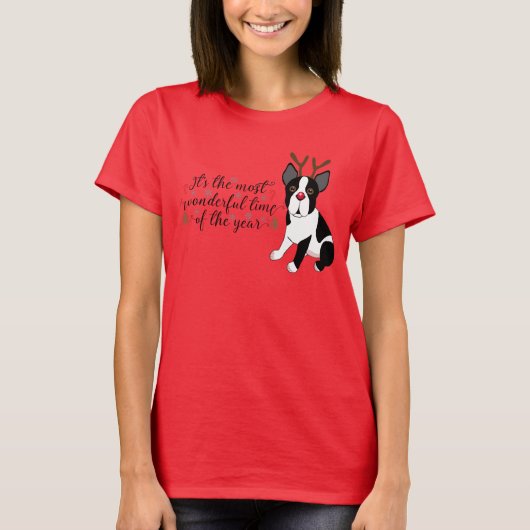 Kerstmis Boston Terrier Reindeer Dog T-shirt (Voorkant)