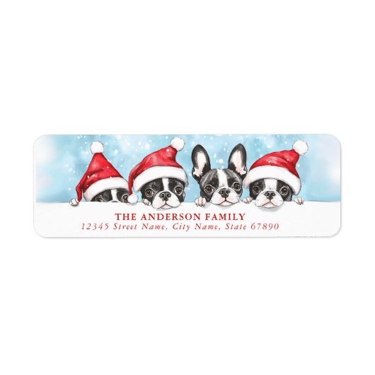 Kerstmis Boston Terrier Retouradreslabels Etiket (Voorkant)