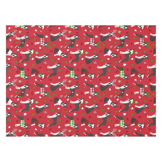 Kerstmis Boston Terrier Tablecloth Tafelkleed (Voorkant (Horizontaal))