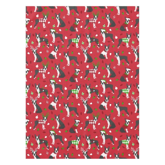 Kerstmis Boston Terrier Tablecloth Tafelkleed (Voorkant)