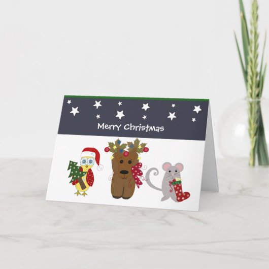 Kerstmis bosvrienden feestdagen kaart (Voorkant)