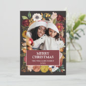 Kerstmis Botanische Bloemen 1 foto boog Feestdagenkaart (Staand voorkant)