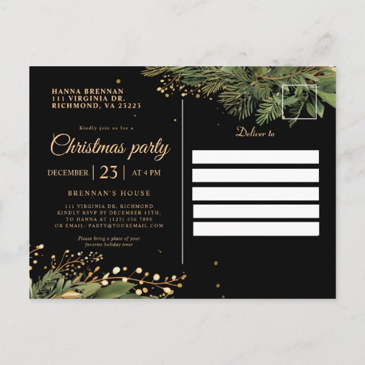 Kerstmis Botanische Feestelijke Elegante Vakantie  Uitnodiging Briefkaart (Achterkant)