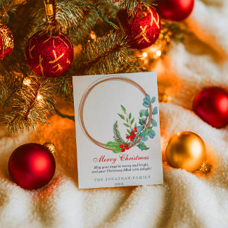Kerstmis botanische krans feestdagenkaart