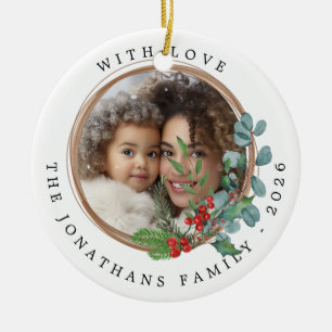 Kerstmis botanische krans foto keramisch ornament