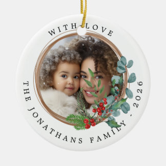 Kerstmis botanische krans foto keramisch ornament