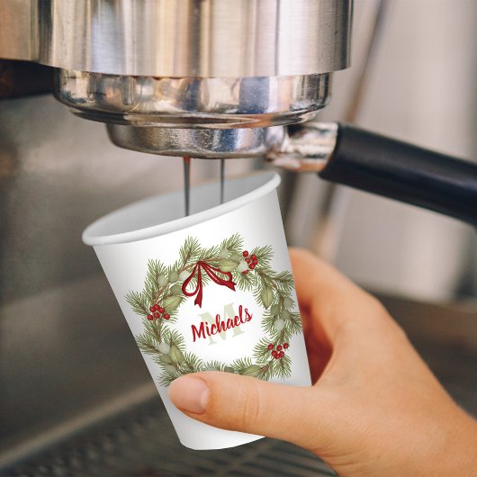 Kerstmis Botanische krans Holly Red Monogram Papieren Bekers