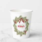 Kerstmis Botanische krans Holly Red Monogram Papieren Bekers (Achterkant)