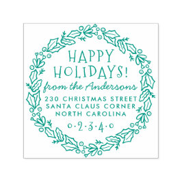 Kerstmis Botanische krans Naam & retouradres Zelfinktende Stempel