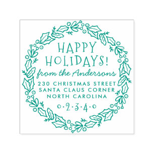 Kerstmis Botanische krans Naam & retouradres Zelfinktende Stempel