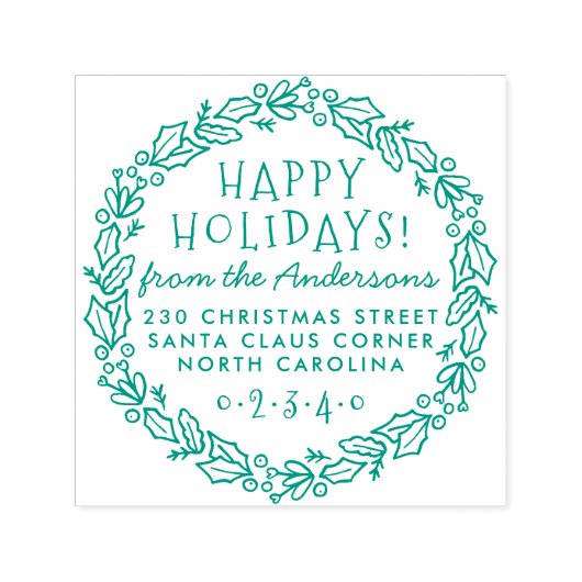Kerstmis Botanische krans Naam & retouradres Zelfinktende Stempel (Design)