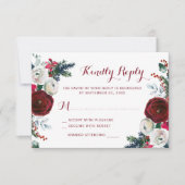 Kerstmis botanische rode bloemenbruiloft RSVP kaartje (Voorkant)