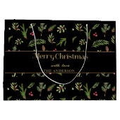 Kerstmis botanische Zwart elegante moderne familie Groot Cadeauzakje (Achterkant)