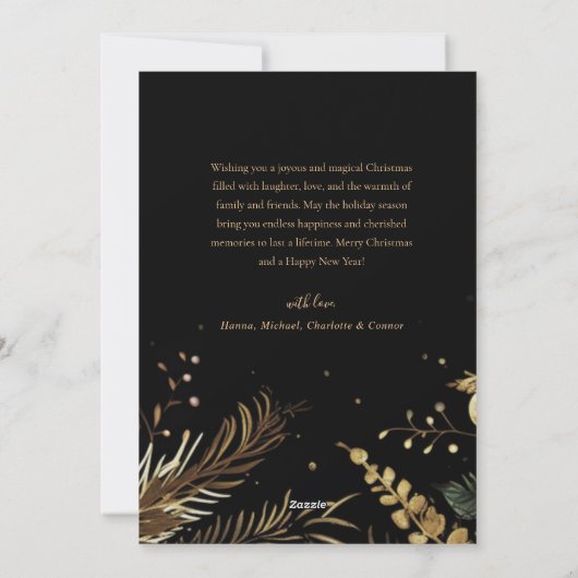 Kerstmis Botanische Zwart Goud Modern Elegant Feestdagenkaart (Achterkant)