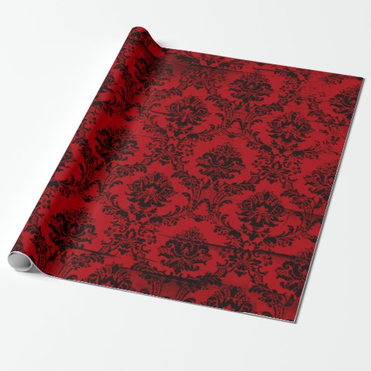 Kerstmis Bourgondië Rode Damast Cadeaupapier (Uitgerold)