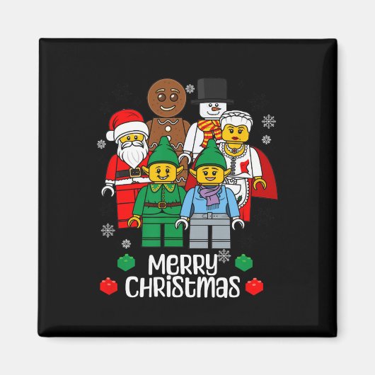 Kerstmis Bouwstenen Kerstman Elf Sneeuwman  Magneet (Voorkant)