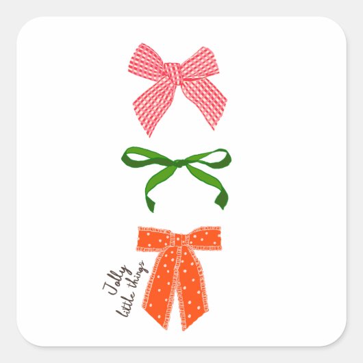 Kerstmis Bow Jolly Little Things Vierkante Sticker (Voorkant)