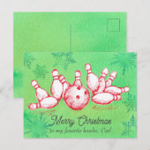 Kerstmis Bowling Bal Pins Gepersonaliseerd Feestdagenkaart (Voorkant / Achterkant)