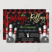 Kerstmis Bowling Party uitnodiging, Corporate Kaart (Voorkant / Achterkant)