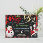 Kerstmis Bowling Party uitnodiging, feestje Kaart (Staand voorkant)