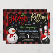 Kerstmis Bowling Party uitnodiging, feestje Kaart (Voorkant / Achterkant)