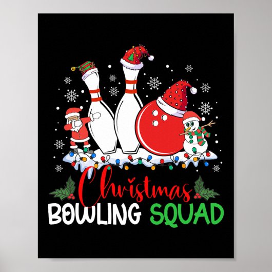 Kerstmis Bowling Squad Xmas Lights Santa Bowling Poster (Voorkant)