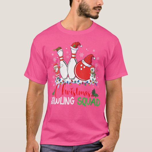 Kerstmis Bowling Squad Xmas Lights Santa Bowling T-shirt (Voorkant)