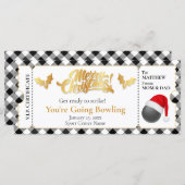 Kerstmis Bowling Ticket, Verrassingscadeaubon (Voorkant / Achterkant)
