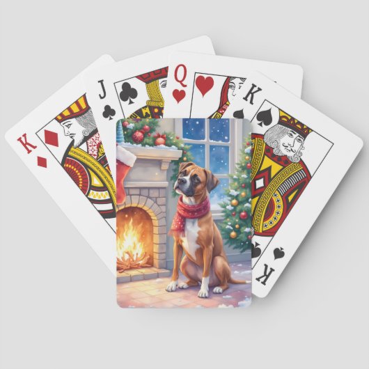 Kerstmis Boxer met Kerstvuur Kunst Pokerkaarten (Achterkant)