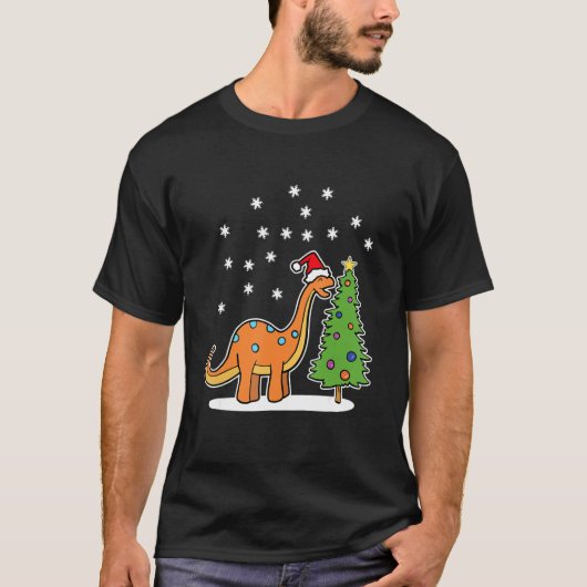 Kerstmis Brachiosaurus Dinosaur Eating A Christma T-shirt (Voorkant)