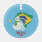 Kerstmis Braziliaanse Portugese Sneeuwman Glas Ornament (Voorkant)