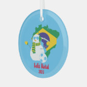 Kerstmis Braziliaanse Portugese Sneeuwman Glas Ornament (Voorkant links)