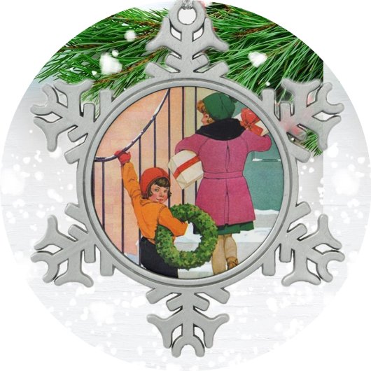 Kerstmis brengen tin sneeuwvlok ornament
