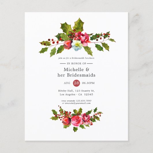 Kerstmis Bridesmaids Luncheon Holly Invitation Flyer (Voorkant)