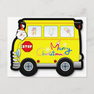 Kerstmis Briefkaart met schoolbuschauffeur