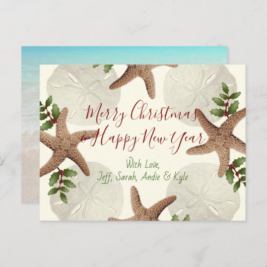 Kerstmis Briefkaart met zand en goudmakreel (Voorkant / Achterkant)