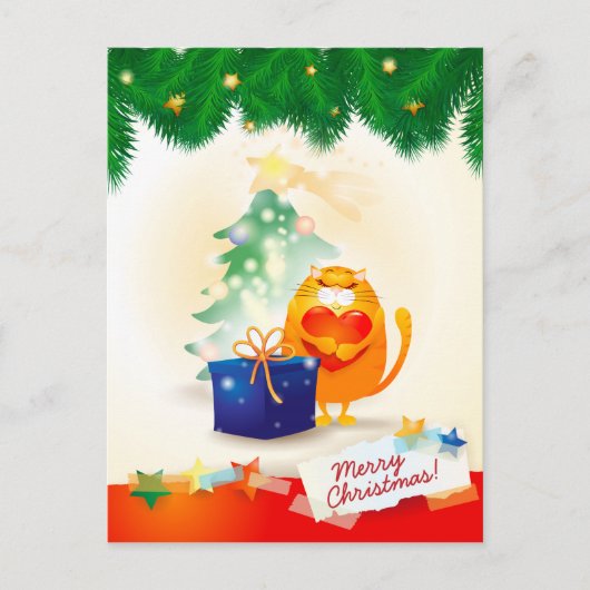 Kerstmis briefkaart met zoet katje (Voorkant)