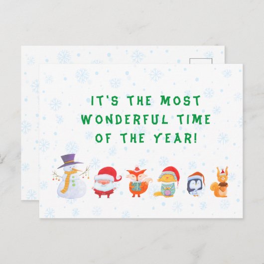 Kerstmis briefkaart van Santa en zijn diervrienden (Voorkant / Achterkant)