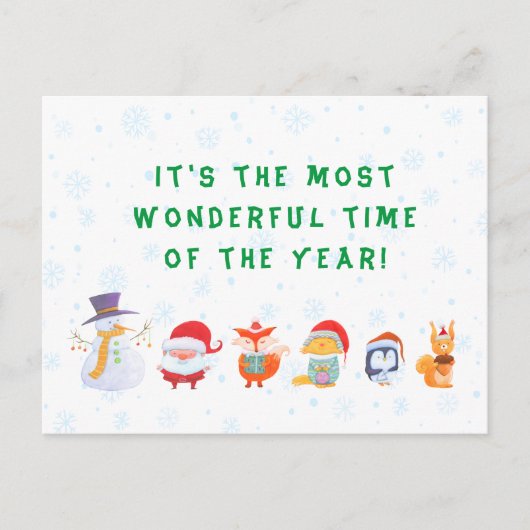 Kerstmis briefkaart van Santa en zijn diervrienden (Voorkant)