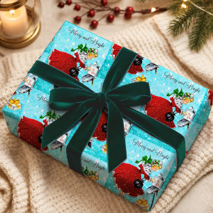Kerstmis brievenbus rode glitter meisje vintage cadeaupapier