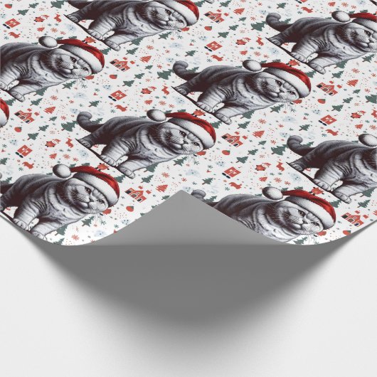 Kerstmis Britse Korthaar Kat, Xmas Kerstman Kitten Cadeaupapier (Hoek)