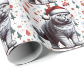 Kerstmis Britse Korthaar Kat, Xmas Kerstman Kitten Cadeaupapier (Rol Hoek)