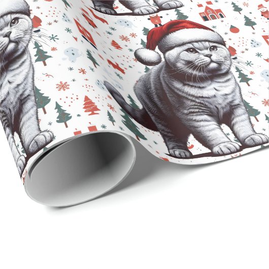 Kerstmis Britse Korthaar Kat, Xmas Kerstman Kitten Cadeaupapier (Rol Hoek)