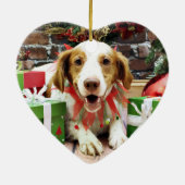Kerstmis - Brittany Spaniel - Kinnick Keramisch Ornament (Achterkant)