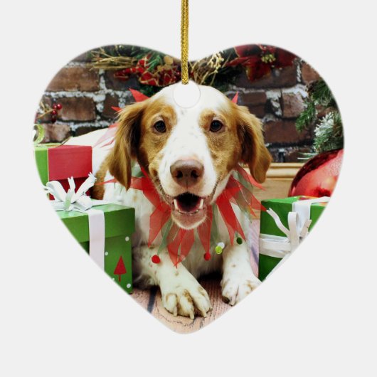 Kerstmis - Brittany Spaniel - Kinnick Keramisch Ornament (Achterkant)